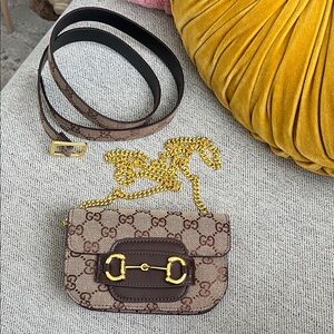 Gucci Beige Brown crossbody  Bag belt Gold Chain waist bag interchangeable new